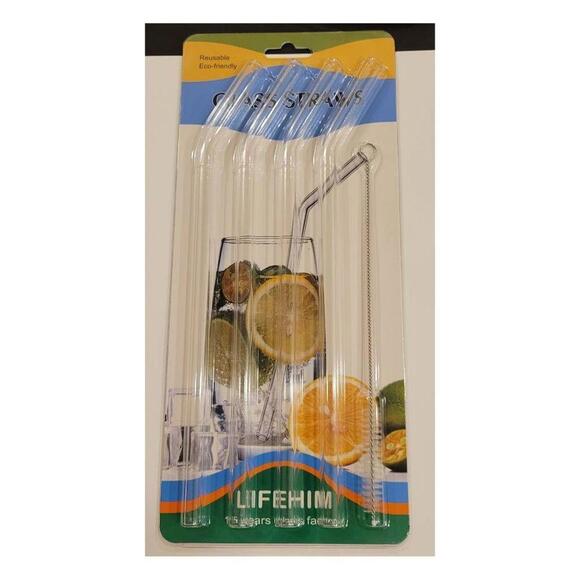 Reusable Glass Straws 4 count Bent Clear 10in Length - Picture 4 of 5